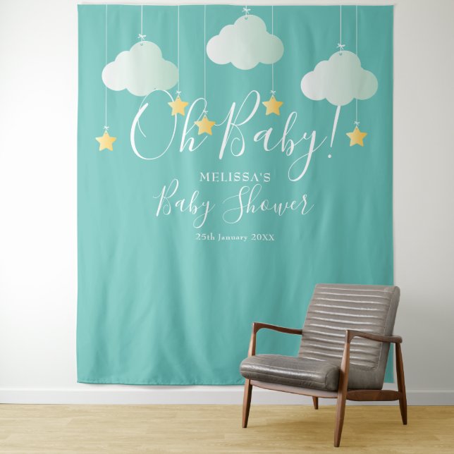 Oh Baby Shower Twinkle Stars Photo Booth Backdrop Tapestry (In Situ)