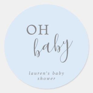 Oh Baby Simple Blue and Grey Boy Baby Shower Favou Classic Round Sticker
