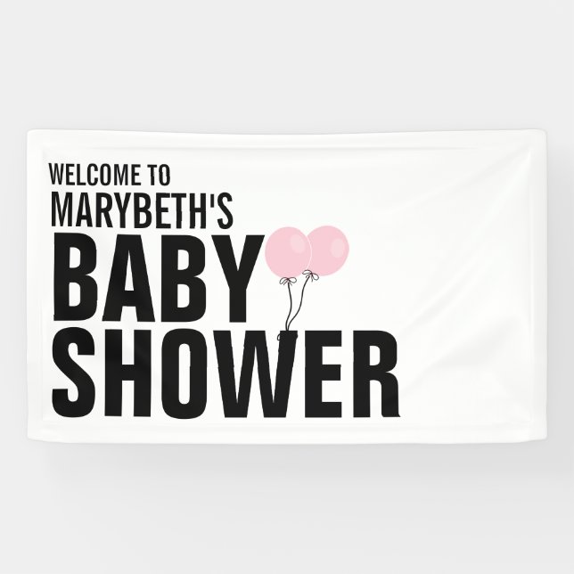 Oh Baby Simple Pink Balloon Baby Shower Banner (Horizontal)