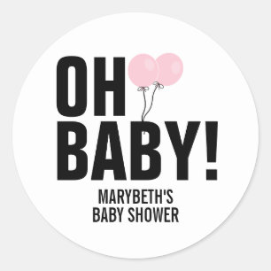 Oh Baby Simple Pink Balloon Baby Shower Sticker