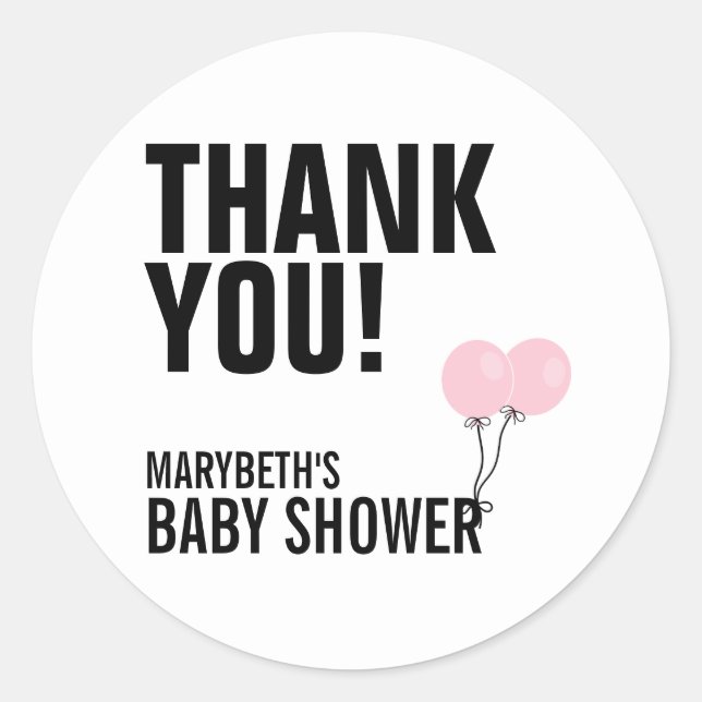 Oh Baby Simple Pink Balloon Baby Shower Sticker (Front)