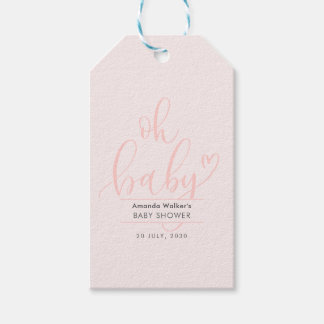 Oh Baby Simple Pink Script Favor Gift Tags