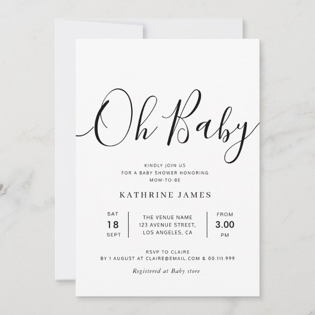 OH BABY Simple script baby shower Invitation (Front)