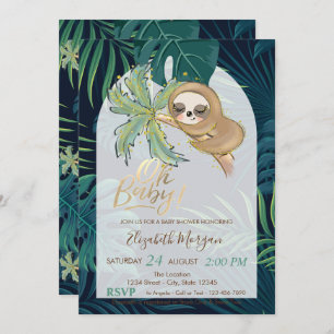 Oh Baby Sleeping Sloth Palm Leaf Baby Shower Invitation