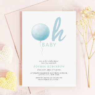 Oh Baby Soft Pastel Blue Balloon Baby Boy Shower Invitation