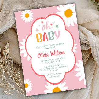 Oh Baby Soft Pink Daisy Baby Girl Shower Invitation
