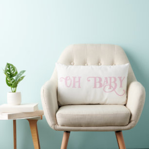 Oh Baby Soft Pink Lettered with Fancy Modern Swirl Lumbar Cushion