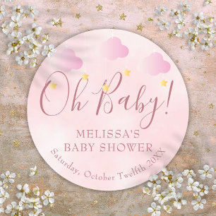 Oh Baby Soft Pink Twinkle Twinkle Baby Shower Classic Round Sticker
