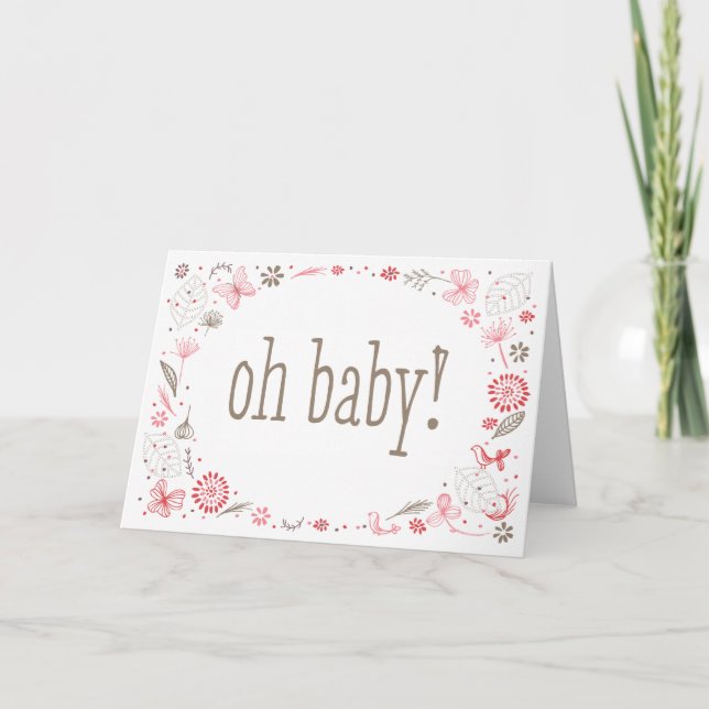 Oh Baby Softly Blooming Pink Nature Bouquet Thank You Card (Front)