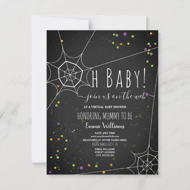 Oh Baby Spiderweb Halloween Virtual Baby Shower Invitation (Front)