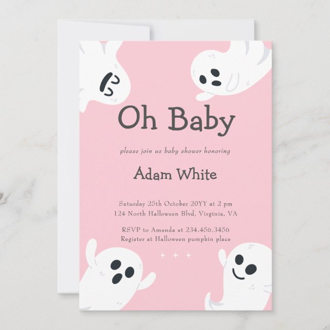 Oh Baby Spooky Ghost Halloween Fall Baby Shower Invitation (Front)