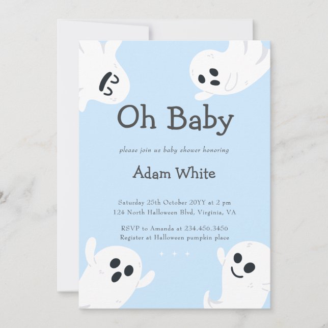 Oh Baby Spooky Ghost Halloween Fall Baby Shower Invitation (Front)