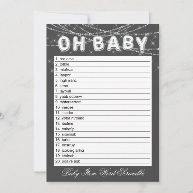 Oh Baby String Light | Dark Grey Word Scramble (Front)