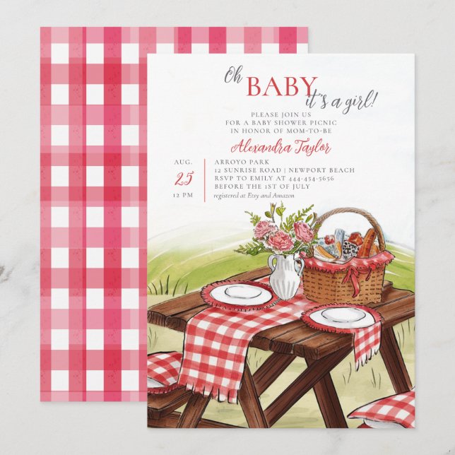 Oh Baby Summer Picnic Park Fun Cute Girl Shower Invitation (Front/Back)