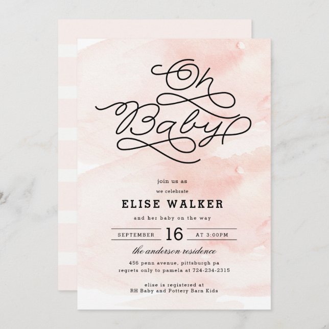 Oh Baby, Sweet Pink Baby Shower Invitation (Front/Back)