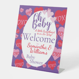 Oh Baby Sweetheart Baby Shower Purple Welcome Pedestal Sign