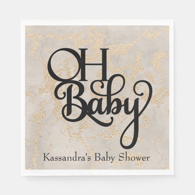 Oh Baby  Tan Foil Baby Shower Lunch Napkin (Front)