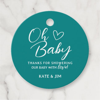 Oh Baby Teal Gender Neutral Baby Shower Thank You Favour Tags