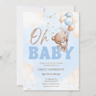 Oh Baby Teddy Bear Balloons Boy Baby Shower Invitation