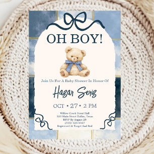 Oh Baby Teddy Bear Blue Baby Shower Invitation