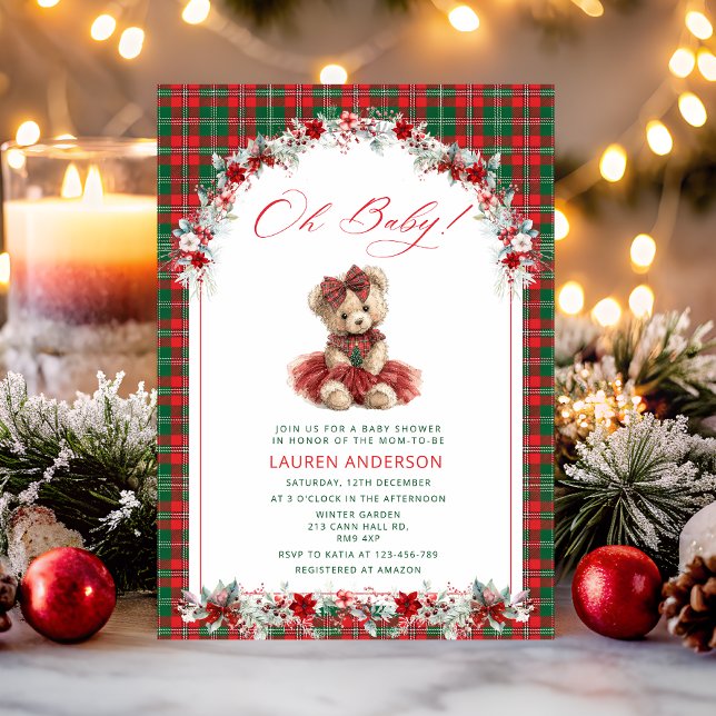 Oh Baby Teddy Bear Christmas Baby Shower Invitation (Creator Uploaded)