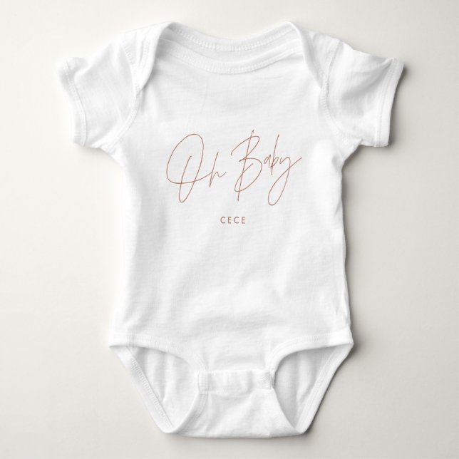 Oh baby terracotta personalised modern script chic bodysuit (Front)