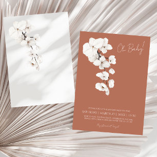 Oh Baby Terracotta White Orchid Baby Shower Invitation