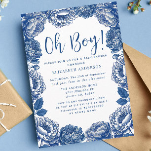 Oh Baby Toile De Jouy Floral Baby Shower Invitation
