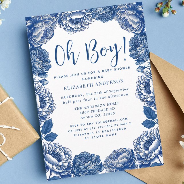 Oh Baby Toile De Jouy Floral Baby Shower Invitation (Creator Uploaded)