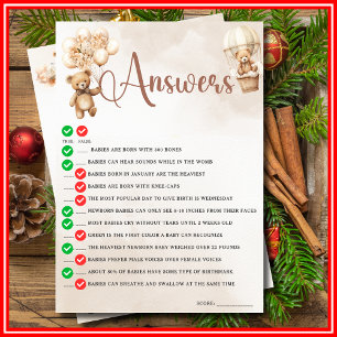 OH BABY TRUE OR FALSE Baby Shower Game Cute Bear Invitation