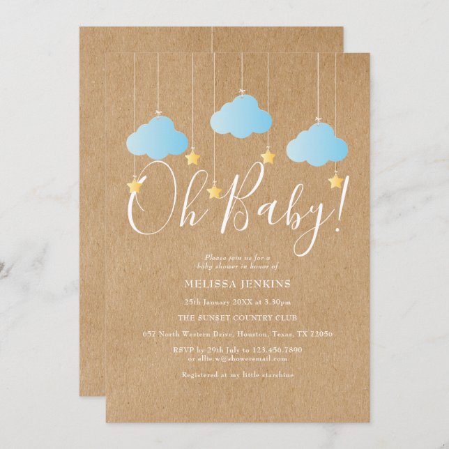 Oh Baby Twinkle Twinkle Baby Boy Shower / Sprinkle Invitation (Front/Back)