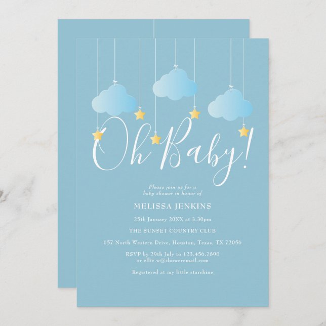 Oh Baby Twinkle Twinkle Baby Shower / Sprinkle Invitation (Front/Back)