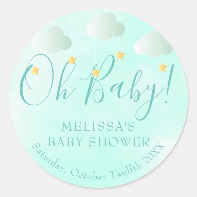Oh Baby Twinkle Twinkle Neutral Baby Shower Classic Round Sticker (Front)
