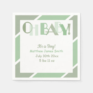 Oh Baby Typography Green Modern Baby Shower Napkin
