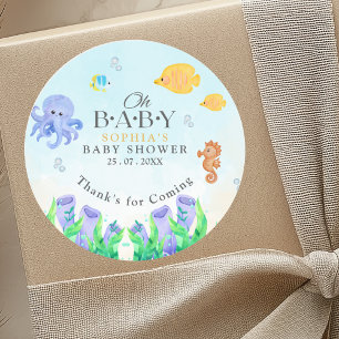 Oh Baby Under Sea Baby Shower Classic Round Sticker