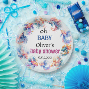 oh baby under the sea fishes baby shower paper plate