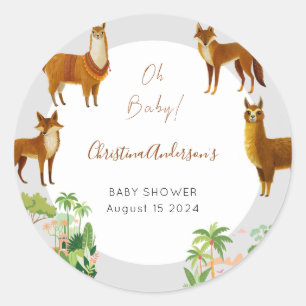 Oh Baby Vintage Desert Lama Coyoute Baby Shower Classic Round Sticker