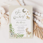 Oh Baby Vintage Toys Gender Neutral Baby Shower Invitation<br><div class="desc">Celebrate the mum-to-be with this cute whimsical gender neutral baby shower invitation featuring a watercolor illustration of vintage toys,  baby shoes,  a guitar and an arch with eucalyptus greenery and a llama.</div>