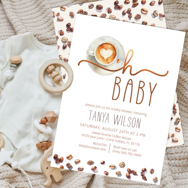 Oh Baby Watercolor Coffee Baby Shower Invitation (Oh Baby Coffee Baby Shower Invite)