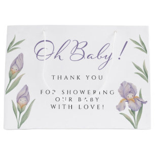 Oh Baby Watercolor Iris Floral Purple Lavender Large Gift Bag