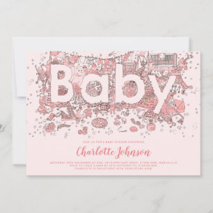 Oh Baby Watercolor Pink Baby Shower Invitation