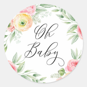 Oh Baby Watercolor Ranunculus Flowers Baby Shower Classic Round Sticker
