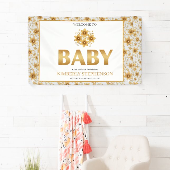 Oh Baby Watercolor Rose Gold Baby Shower Banner (Insitu)