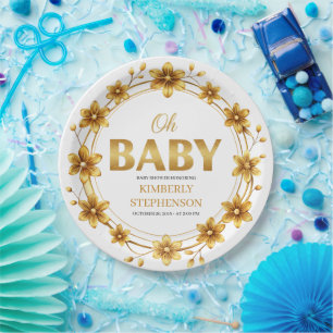 Oh Baby Watercolor Rose Gold Baby Shower Paper Plate
