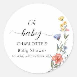 Oh Baby! Watercolor Wildflower Baby Shower Classic Round Sticker