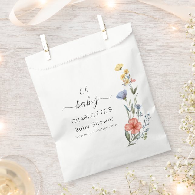 Oh Baby! Watercolor Wildflower Baby Shower Favour Bag (Clipped)