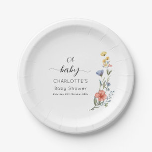 Oh Baby! Watercolor Wildflower Baby Shower Paper Plate