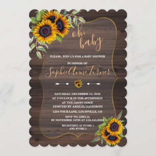 Oh BABY Watercolour Sunflowers Wood Baby Shower Invitation