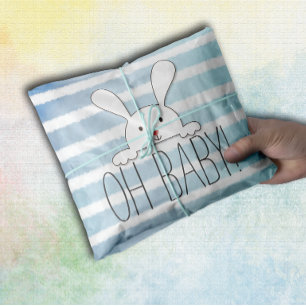Oh Baby White Bunny Rabbit Blue Stripe Tissue Paper
