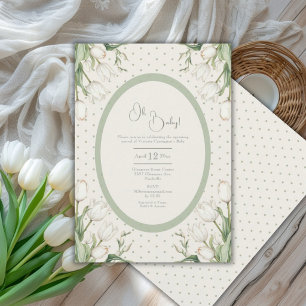 Oh Baby White Tulips Vintage Baby Shower Invitation